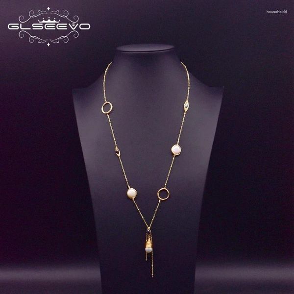 Pendentifs GLSEEVO naturel eau douce perle femmes longue chaîne pendentif collier de luxe mode brillant tendance Fine bijoux de mariage GN0158