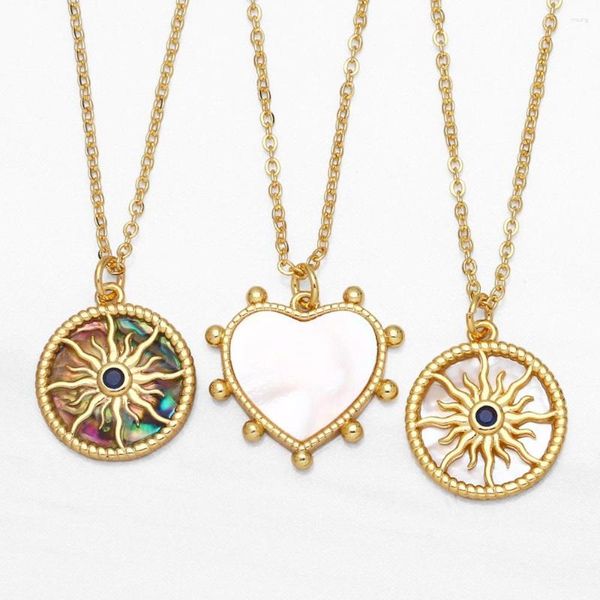 Colgantes de joyería de Color dorado, espejo de Hada, colgante de concha de mar blanca, collar de forma redonda de corazón, cadena Simple de clavícula para mujer