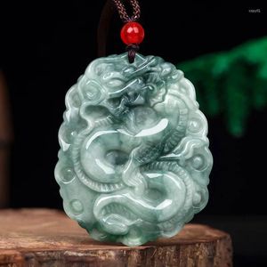 Pendentifs Grade A Jade Dragon pendentif collier hommes femmes Myanmar jadéite avec certificat birmanie chinois porte-bonheur colliers