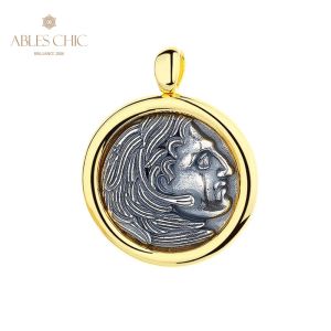 Pendants Greek Hercules Silver Coins charme 18k Gold Two Tone Solid 925 Silver Roman Coin Pendant seulement N1060