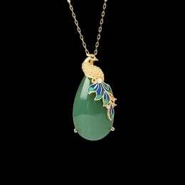 Pendentifs Jade vert Phoenix pendentif chinois Vintage bijoux naturels 925 argent pierres précieuses accessoires collier calcédoine cadeau charme