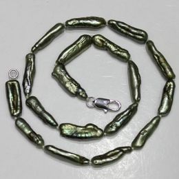 Pendentifs Collier de perles d'eau douce vert gris avec forme de bâton Long 6x22mm 16 pouces 42cm