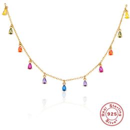 Hangers GS 925 Sterling Zilver Bohemian Kleurrijke Crystal Stone Choker Ketting Voor Vrouwen Gouden Ketting Charm Handgemaakte Sieraden Halsbanden