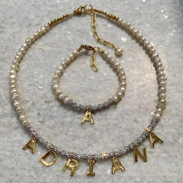 Pendentifs faits à la main ras du cou personnalisé perle d'eau douce naturelle en acier inoxydable lettre initiale Alphabet personnalisé nom collier en gros