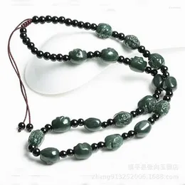 Colgantes Hetian Dieciocho Discípulos Del Collar De Buda Colgante De Jade Gris Cordón Tejido Cadena Retráctil