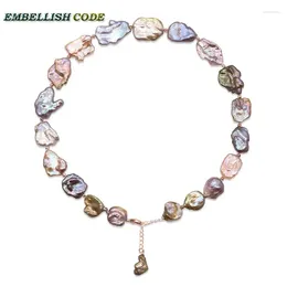 Colgantes Decoración de clase alta Buen collar de perlas brillantes Keshi Cuadrado irregular Estilo barroco Melocotón Dorado Mezclado Joyería fina de agua dulce