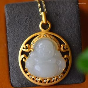 Pendentifs Haut de gamme Jade Maitreya pendentif collier pour femmes bijoux à la mode 925 en argent Sterling clavicule femme Talisman bouddha