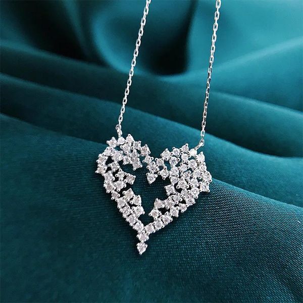 Colgantes Colgante de diamante con forma de corazón hueco, Plata de Ley 925 100% auténtica, colgantes para boda, collar para mujer, Gargantilla de fiesta, joyería