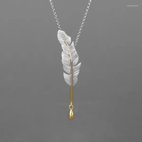 Colgantes INature 925 joyería de plata esterlina collar con colgante de pluma Vintage para regalo de mujer