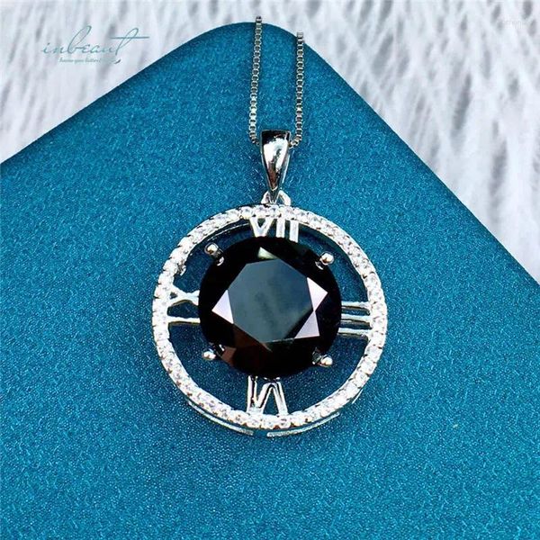 Colgantes Inbeaut 925 Plata Excelente Corte 5 Ct D Color Pase Prueba De Diamante Redondo Negro Moissanite Números Romanos Collar Colgante Para Mujeres