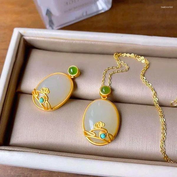 Colgantes Inspirados En El Collar Con Colgante Ovalado De Jade Blanco Hetiano Natural Estilo Chino Encanto De Artesanía De Oro Antiguo Único Joyería Para Mujer