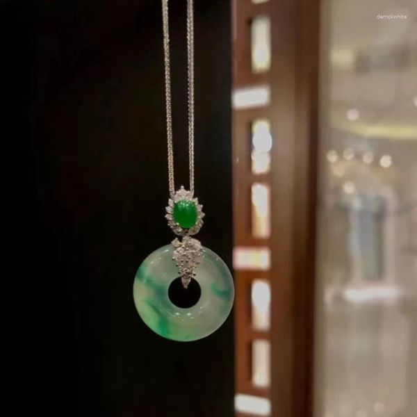 Colgantes inspirados en semillas naturales Jade calcedonia collares redondos cadena de clavícula de estilo chino joyería fina de plata clásica para mujeres