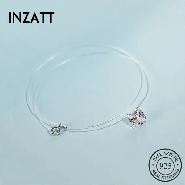 Pendentifs INZA925 argent Sterling Zircon cristal perle pendentif collier ras du cou ligne de pêche bijoux fins pour mode femmes cadeau de fête