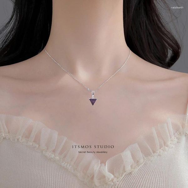 Pendentifs ITSMOS naturel triangulaire améthyste pendentif collier 925 argent violet lumière pierre précieuse pour les femmes mystère bijoux