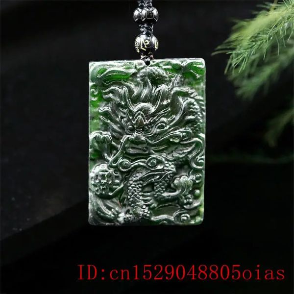 Pendentifs Jade Dragon Phoenix pendentif collier bijoux charme mode cadeaux naturels chinois noir vert amulette sculptée