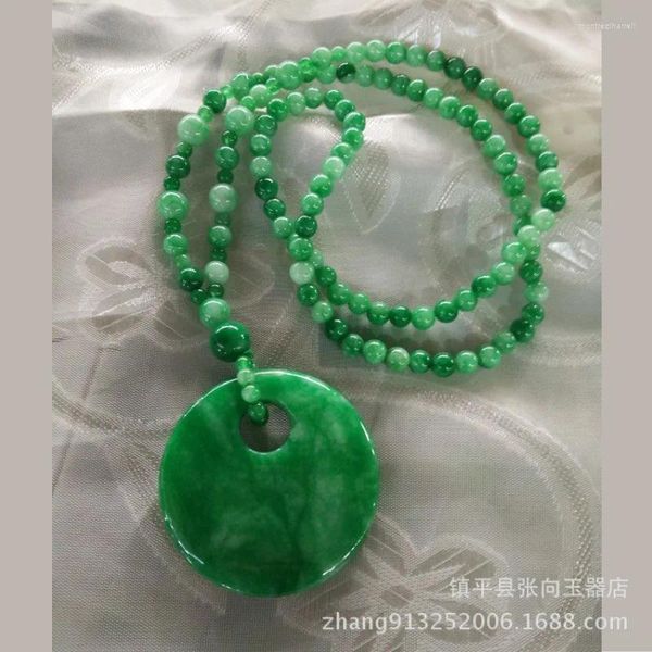 Pendentifs Jade émeraude fermoir pendentif fer vert sec Dragon Sheng perles rondes pull chaîne collier