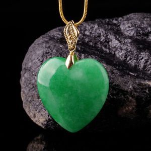Pendentifs Jade coeur collier pendentif pierre 925 argent naturel mode charme colliers vert luxe bijoux accessoires homme réel jadéite