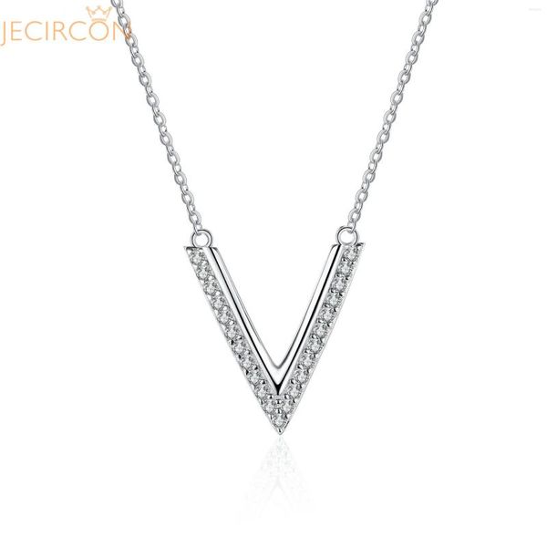 Pendentifs JECIRCON 0.19ct D Couleur Moissanite Collier Pour Femmes Argent Sterling 925 V Forme Diamant Pendentif Or Blanc 18K Bijoux Simples