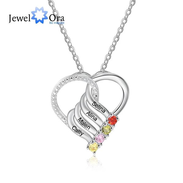 Colgantes JewelOra Collar con Colgante de Corazón Familiar Personalizado con 26 Piedras de Nacimiento Grabado Personalizado Nombre Collar de Madre Regalo de Año Nuevo