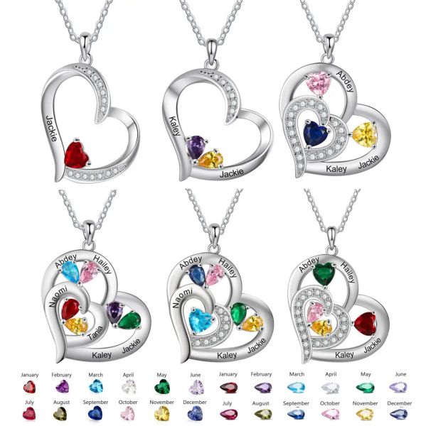 Pendentifs JewelOra personnalisé mère enfants nom coeur pendentifs personnalisé pierre de naissance colliers pour femmes cadeau d'anniversaire pour grand-mère maman