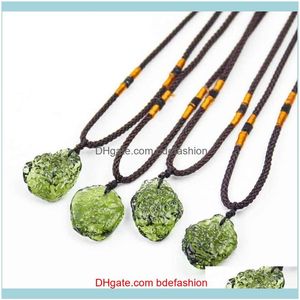Colgantes de joyería 5-7g, amuleto de aerolita verde natural, colgante de piedra de cristal checo, collar de moldavita energética con cadena rope2956
