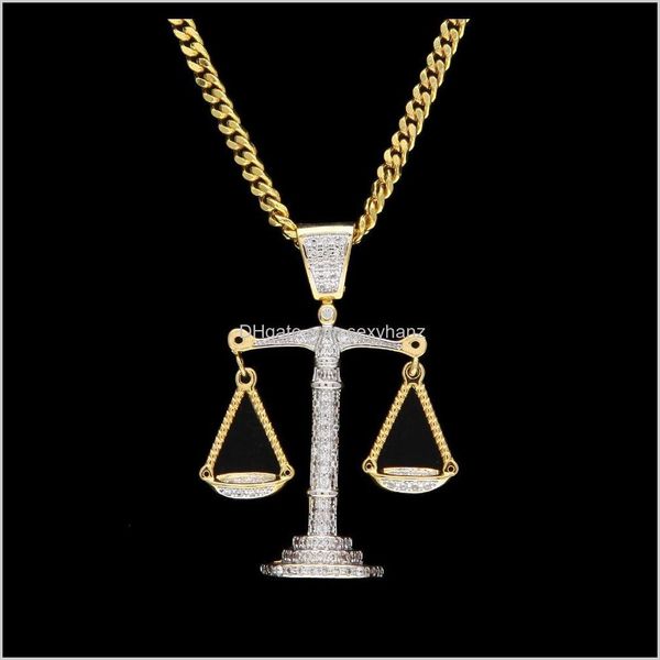 Pendentifs Bijoux Drop Delivery 2021 Iced Out Zircon Balance Balance Balance Sier Or Cuivre Matériel Mens Hip Hop Pendentif Avec Cubain Lien Chai