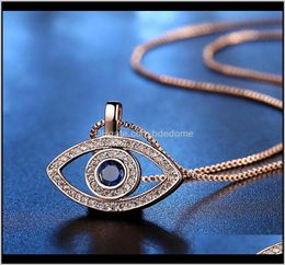 Pendentifs bijoux luxury bleu cubic zirconia Evil Eye Collier pour les femmes plaquées en cristal en or sier en cristal pendant cou 8174407