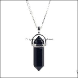 Pendentifs Bijoux Pendentif Colliers Pierre Naturelle Oeil De Tigre Noir Obsidienne Point Colliers Guérison Cristal Pendum Lien Chaîne Chakra Reiki P