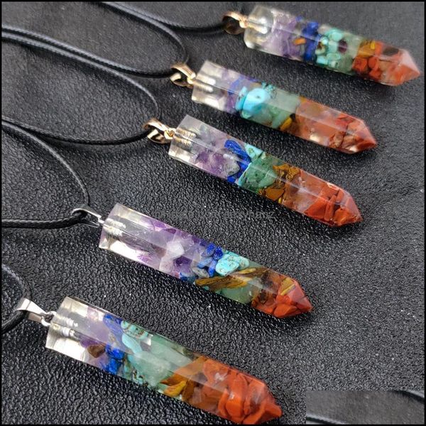 Colgantes Joyería Reiki Curación Prisma Hexagonal Piedra Siete Chakra Orgón Energía Collares Pendientes Pendum Amet Orgonita Collar de Cristal Dr