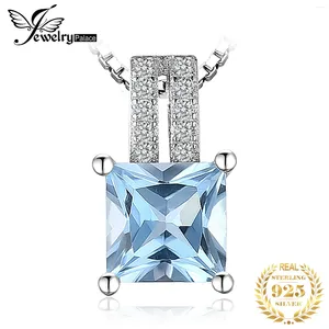 Hangers JewelryPalace 1.2ct Princess Cut Blue Topaz 925 Sterling Zilveren Hanger Ketting Voor Vrouw Geen Ketting