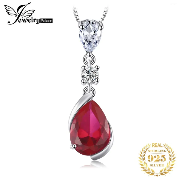 Colgantes JewelryPalace 2.6ct pera creada rubí rojo 925 collar con colgante de plata esterlina para mujer joyería de piedras preciosas de moda sin cadena