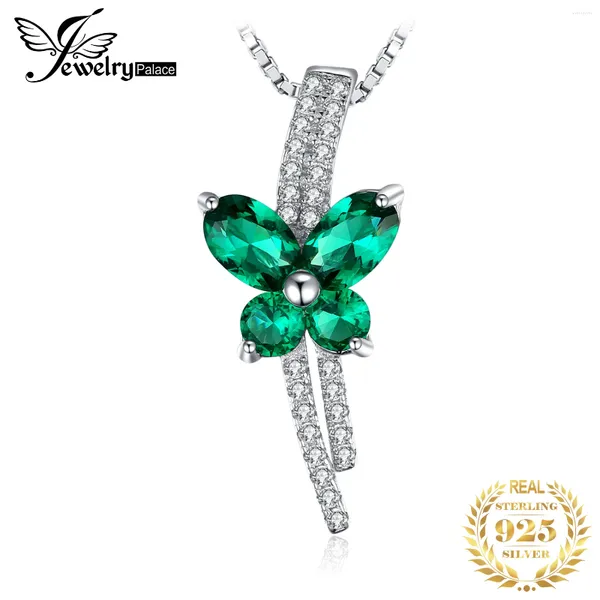 Pendentifs JewelryPalace papillon simulé Nano émeraudes 925 en argent Sterling pendentif collier pour femmes vert pierre gemme tour de cou sans chaîne