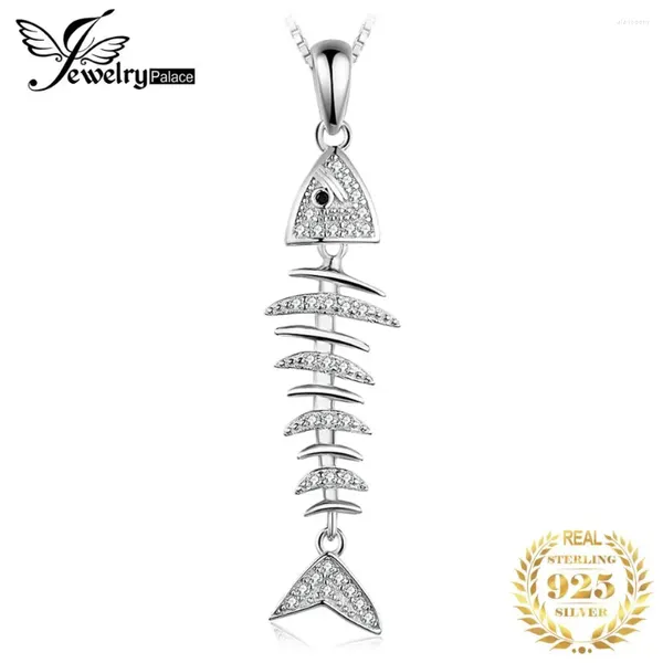 Colgantes JewelryPalace Hueso de pescado Collar con colgante de plata de ley 925 Circonia cúbica Diamante simulado Moda para mujer Sin cadena