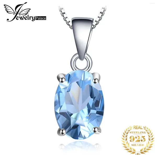 Pendentifs JewelryPalace véritable naturel ovale bleu topaze pendentif collier 925 en argent Sterling femmes pierres précieuses déclaration sans chaîne