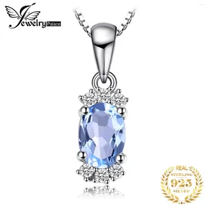 Colgantes JewelryPalace Collar con colgante de plata de ley 925 con topacio azul cielo ovalado natural para mujer, joyería fina, gargantilla de piedras preciosas sin cadena