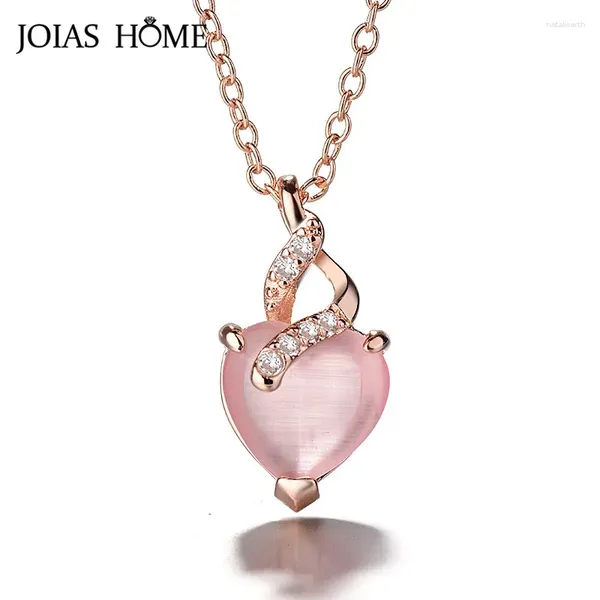 Pendentifs JoiasHome en forme de coeur Rose Quartz pendentif collier pour femmes argent 925 bijoux pierres précieuses femme clavicule chaîne fiançailles