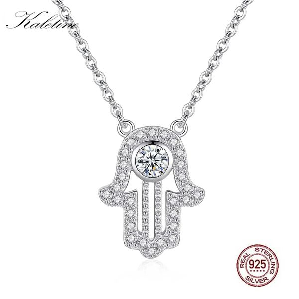 Colgantes KALETINE Collar de plata de ley 925 con mano de Hamsa, colgante de Fátima de la suerte, collar largo para mujer, gargantilla de cadena larga, lotes al por mayor