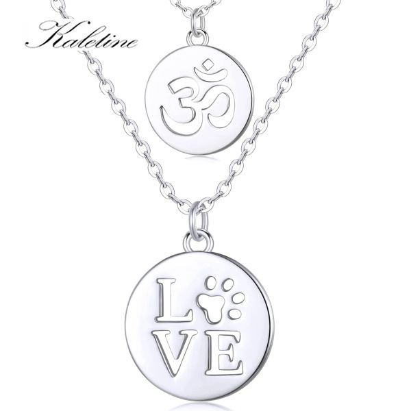 Colgantes KALETINE Plata de Ley 925 Corazón Amor OM Collar Minimalista Ohm Aum Charm Collar de Meditación Collar Largo de Yoga Joyería