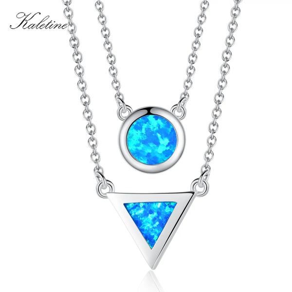 Pendentifs KALETINE charme 925 collier en argent Sterling bleu opale afrique carte pendentif rond collier pour femmes bijoux fins accessoires cadeaux