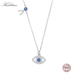Pendentifs KALETINE mauvais œil collier pendentif 925 en argent Sterling femmes marque de luxe pierre bleue CZ bijoux turcs mode
