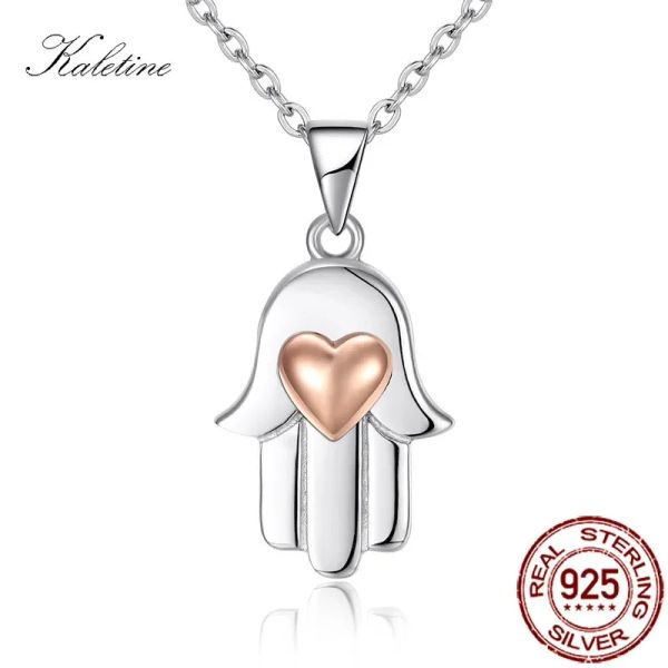 Colgantes KALETINE, collar de plata de ley 925 con forma de corazón, colgante de mano de Hamsa de la suerte, collares, joyería para mujer, venta al por mayor KLTN075