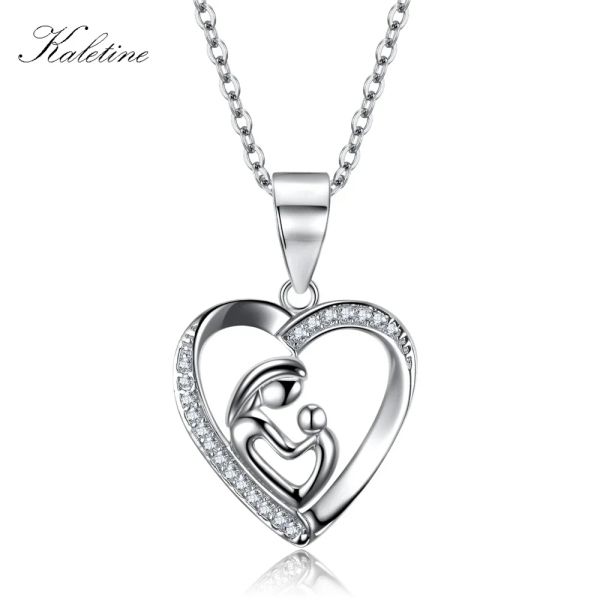 Pendants Kaletine authentine 925 Cadeau CZ en argent sterling pour maman Love Mum avec bébé Love Pendant Chokers Colliers For Women Accessoires