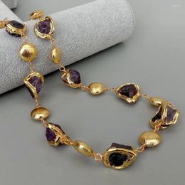 Pendentifs KKGEM 20x21mm naturel violet améthyste pépite brute avec bord galvanisé brossé collier de perles 23 "pour les femmes