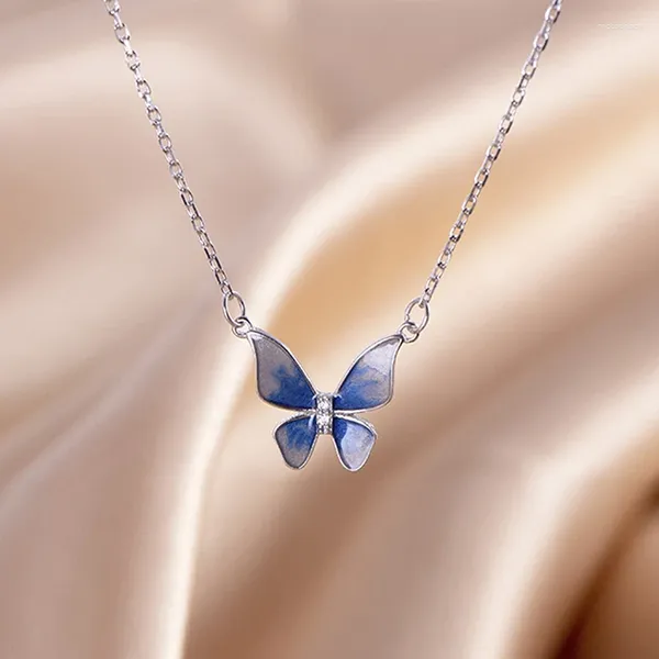 Pendants KNB Fashion Gradient Butterfly Pendant Collier Fomen Gift Original 925 STERLING Silver Chain Luxury Quality Bijoux