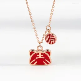 Hangers KOFSAC 2024 Jaar Gift Women Fashion kan van kleur Red Pink Tiger Pendant Necklace 925 Sterling Silver Ketters sieraden