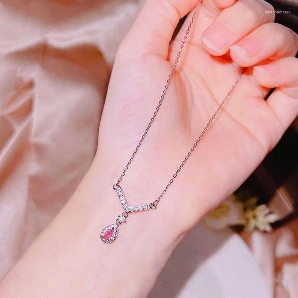 Pendants Kofsac Romantic Crystal Pink Pink Tedout Pendant Collier pour femmes belles 925 Bijoux en argent sterling Zircon V Colliers de forme