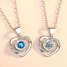 Pendants Kofsac Bijoux de femelle tendance 925 Colliers en argent sterling pour les femmes Love Heart Rotation Rose Collier Girl Girl pour la Saint-Valentin