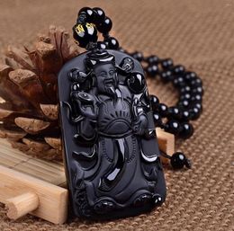 Pendentifs Koraba bijoux fins fait à la main obsidienne souhait richesse dieu de Mammon Statue pendentif collier