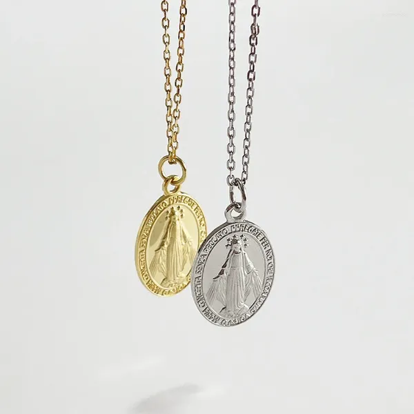 Colgantes Coreano de Plata de Ley 925, moda Vintage, exquisito medallón de personalidad Simple, collar de María, colgante de cadena de clavícula