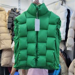 Pendants Femmes coréennes Chic tissage col montant court vers le bas coton gilet coton vert gilet hiver nouveau sans manches femme chaud coton gilet